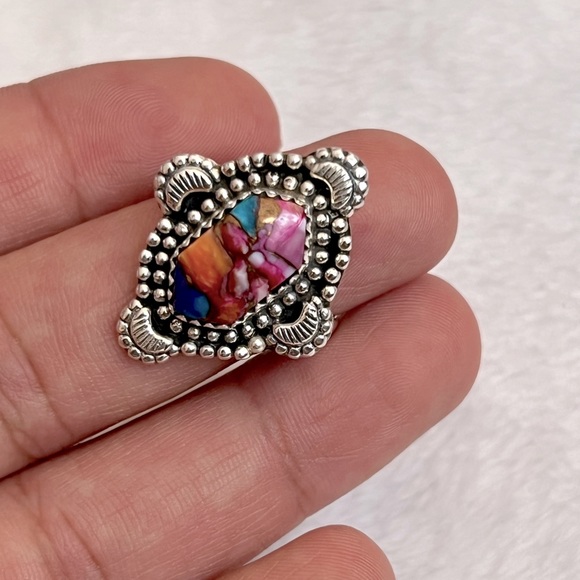 Jewelry - 925 silver Pink Oyster Copper Turquoise Ring Size 9 -9.25